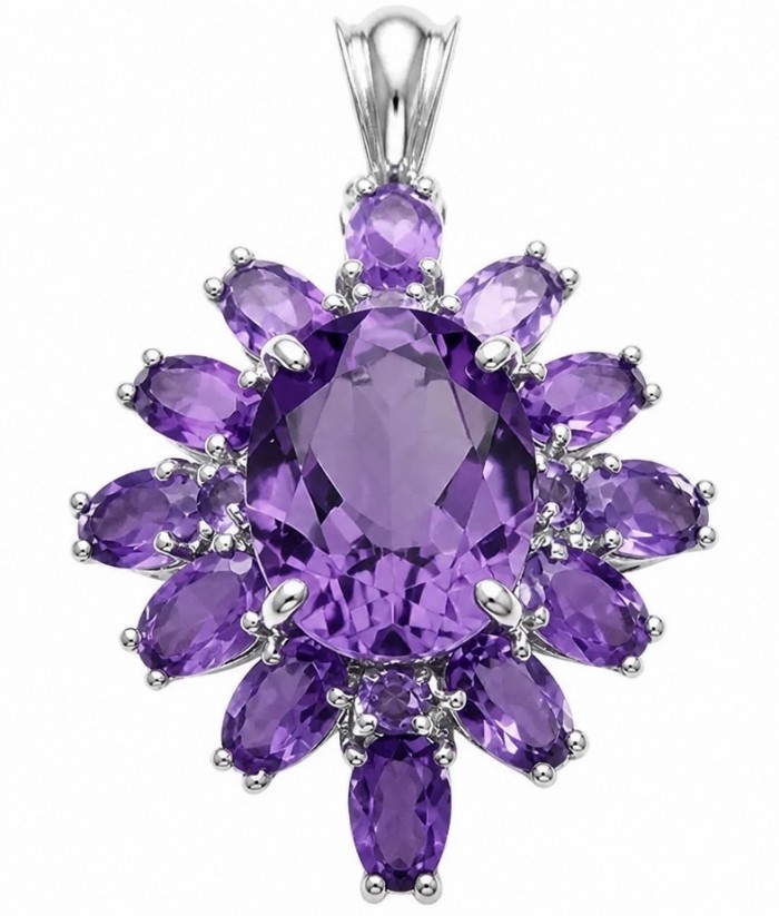 Authentic 12.5 carat Brazilian Amethyst rhodium over .925 Sterling Silver handcrafted Statement Pendant