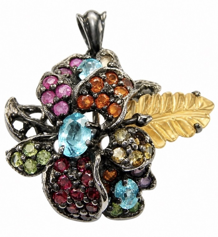 Catharina Luxurious Style Natural 27.8 carat carved Citrine black rodium over .925 Sterling Silver handmade Pendant