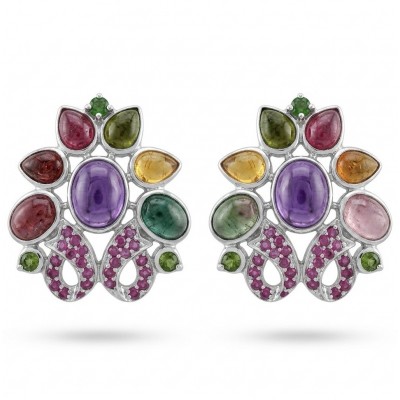 Dolce Vita Genuine 15.9 carat Brazilian Amethyst rhodium over .925 Sterling Silver handcrafted Statement handcrafted earrings