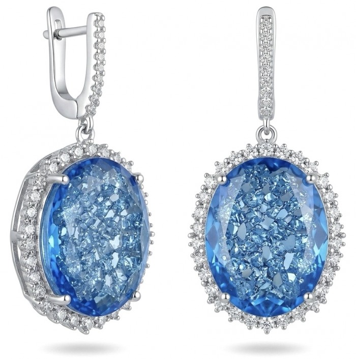 Angelina 14.9 carat authentic Swiss Blue Topaz .925 Sterling Silver Handcrafted Earrings