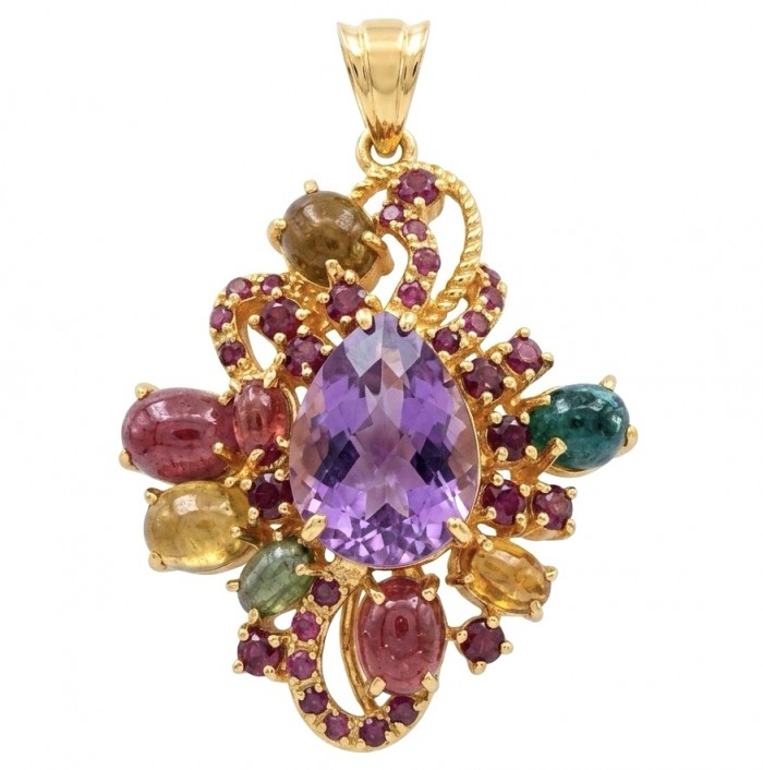 Divine Protection 25.8 carat Precious Amethyst .925 Sterling Silver dipped in 18K Gold handcarfted Pendant