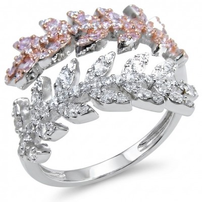 Born to Glam authentic 4.2 carat White Pink Topaz rhodium over .925 Silver handcrafted Ring s. 7 3/4