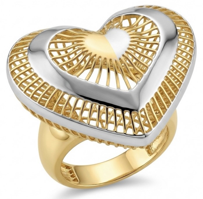 Dubai Style - Golden Heart .925 Sterling Silver dipped in 22K Gold handmade Large ring size 7 1/4