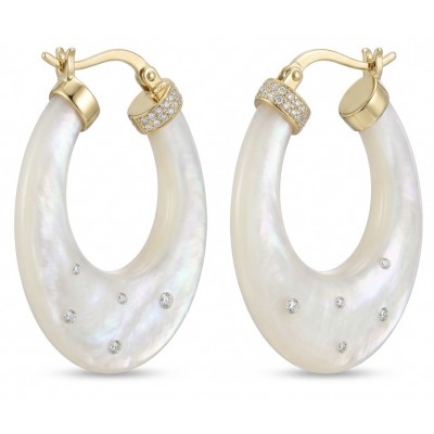 Sublime rainbow Blister Pearl 0.4 carat lab. diamond 18K Gold over .925 Sterling Silver handcrafted Earrings
