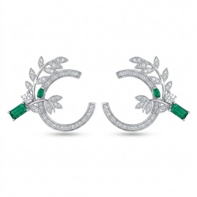 Floral design - 0.8 carat COLOMBIAN Emerald .925 Sterling Silver handmade Earrings