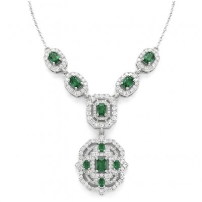 Art Deco - Pacifica - 11.4 carat Colombian Emerald .925 Sterling Silver handmade Statement necklace