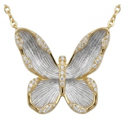 Golden Butterfly White Topaz highly polished 18K Gold over .925 Sterling Silver Italy made necklace