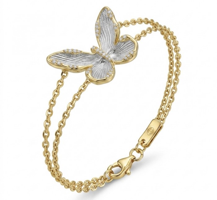 Golden Butterfly White Topaz highly polished 18K Gold over .925 Sterling Silver Italy made bracelet