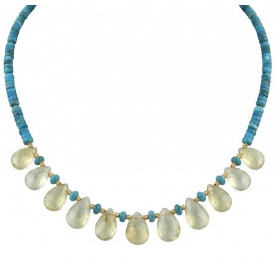 Serenity - 10.2 carat Citrine Turquoise .925 Sterling Silver handmade necklace