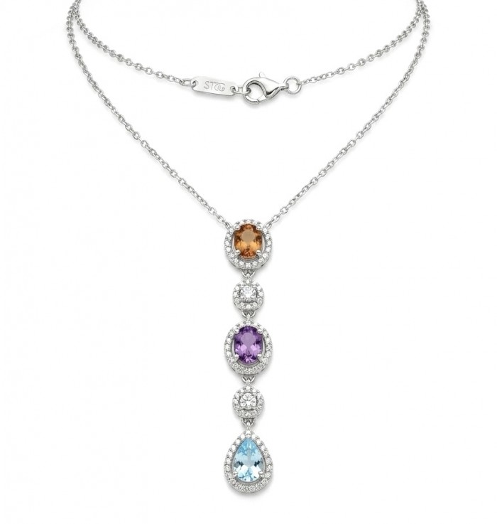 Infinity 8.5 carat Authentic Multigems Rhodium over .925 Sterling Silver handcrafted Statement necklace