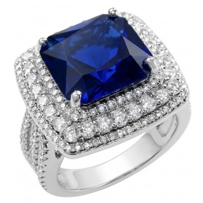 Julietta asscher cut 27.5 carat Sapphire .925 Sterling Silver handmade Statement ring size 7 1/4