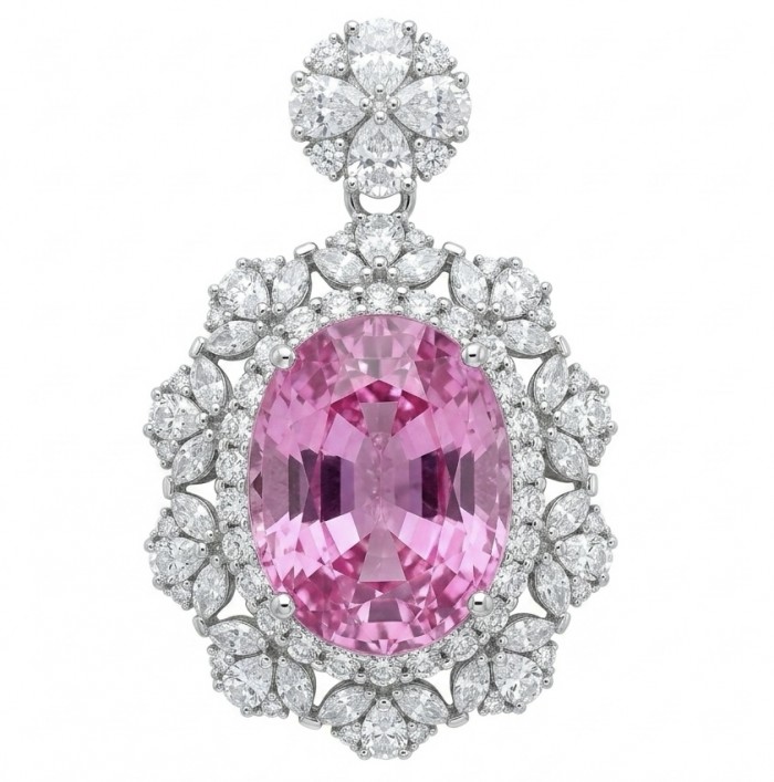 Tiffany Incredible oval cut 20.4 carat Pink Sapphire .925 Sterling Silver handcrafted pendant