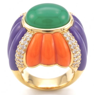 Art Deco Natural 10.8 carat Jade 22K Gold over Enamel .925 Sterling Silver handcrafted Statement ring size 7