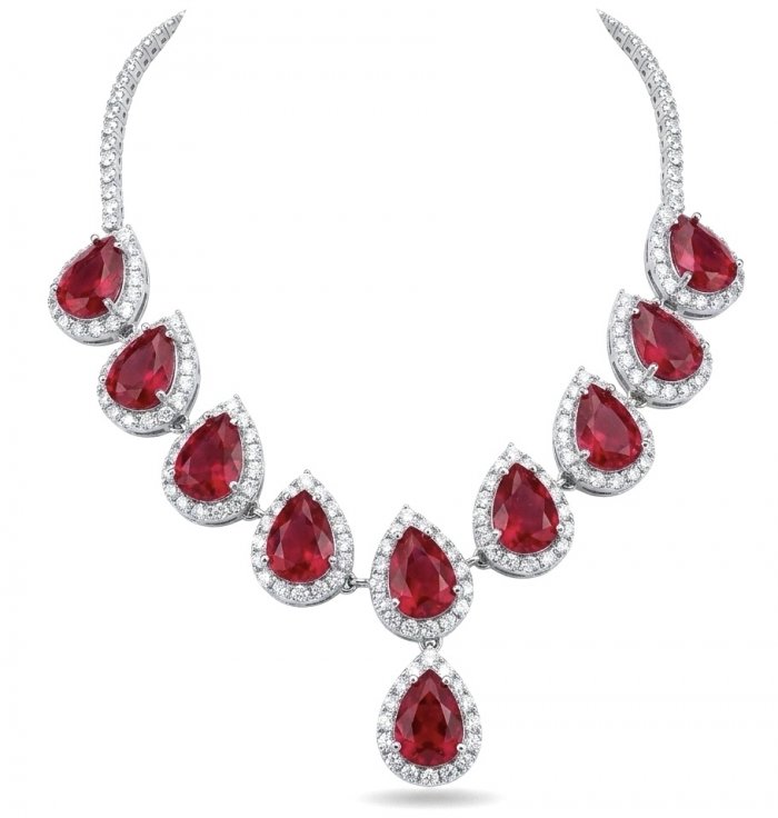 Giuseppina - Magnificent 22.7 carat authentic Ruby rhodium over .925 Sterling Silver handcrafted Statement necklace - video