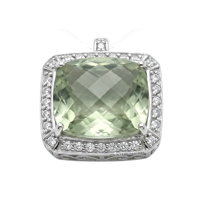 Green Ivy 25.9 carat Green Amethyst - Prasolite .925 Sterling Silver dipped in rhodium handcrafted pendant