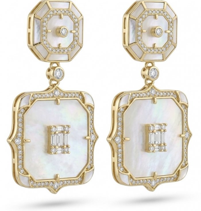 Luxurious Genuine Blister Pearl 0.4 CARAT lab grown Diamond 18K Gold over .925 Sterling Silver handcrafted Statement Earrings - video