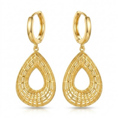 Dubai Style - Golden fancy Drops .925 Sterling Silver dipped in 22K Gold handmade Earrings