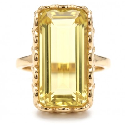 Authentic baguette cut 18.8 carat yellow Sapphire 22K Gold over .925 Sterling Silver handmade Ring s. 9 1/4