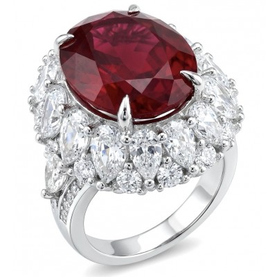 Scarlett 22.7 ctw Mozambique Ruby .925 Sterling Silver dipped in 18K WHITE Gold handcrafted Statement Ring size 5