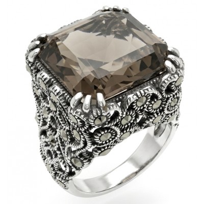An exuberantly Large 22.8 grams carat Genuine Smoky Topaz .925 Sterling Silver Handcrafted Ring size 8 1/4