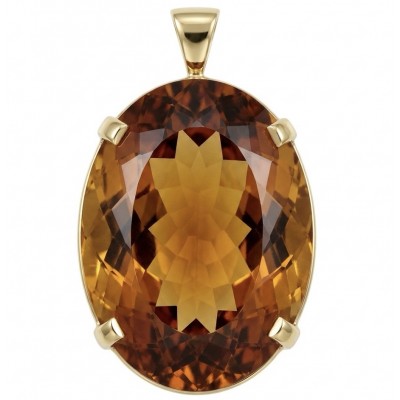 Luxury genuine 39.7 CARAT oval cut Champagne Topaz 18K Gold over .925 Sterling Silver handmade Pendant