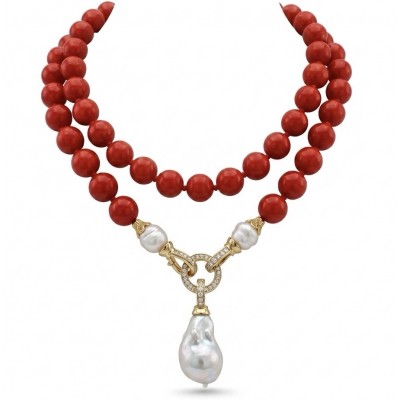Konstancia Sublime natural Red Fossilized Coral Sterling Silver handmade Necklace