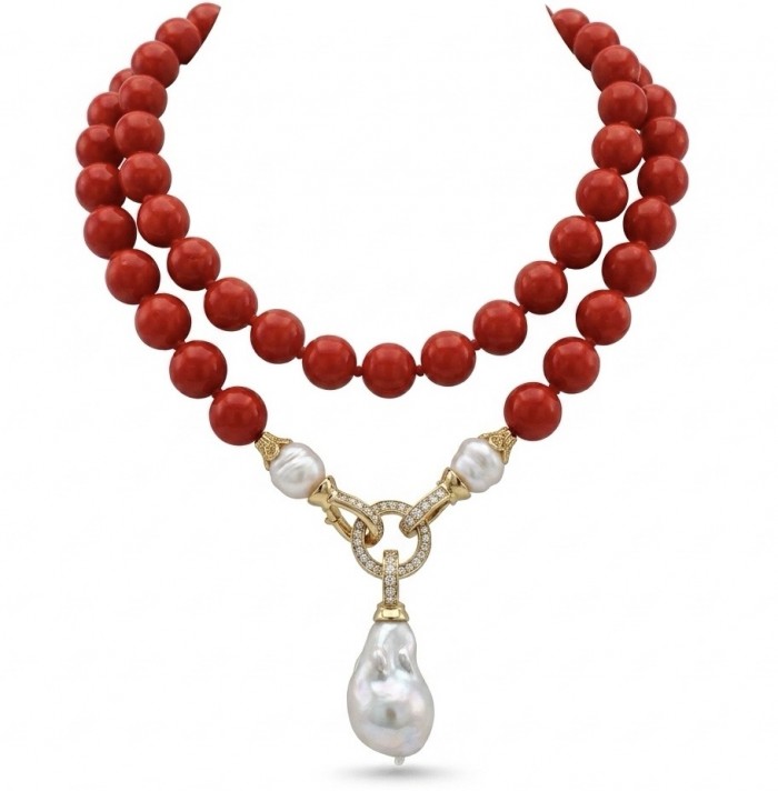 Konstancia Sublime natural Red Fossilized Coral Sterling Silver handmade Necklace