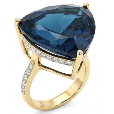 Atlantica rare trillion cut 10.9 carat authentic London Blue Topaz 22K Gold over .925 Sterling Silver Handcrafted Ring size 6 1/4