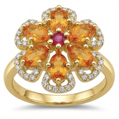 Flower 4.2 carat Brazilian Citrine 18K Gold over .925 Sterling Silver handcrafted ring; s. 6 1/4