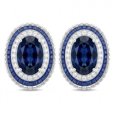 Art Deco - Incredible genuine 10.5 CARAT Sapphire .925 Sterling Silver handcrafted Earrings