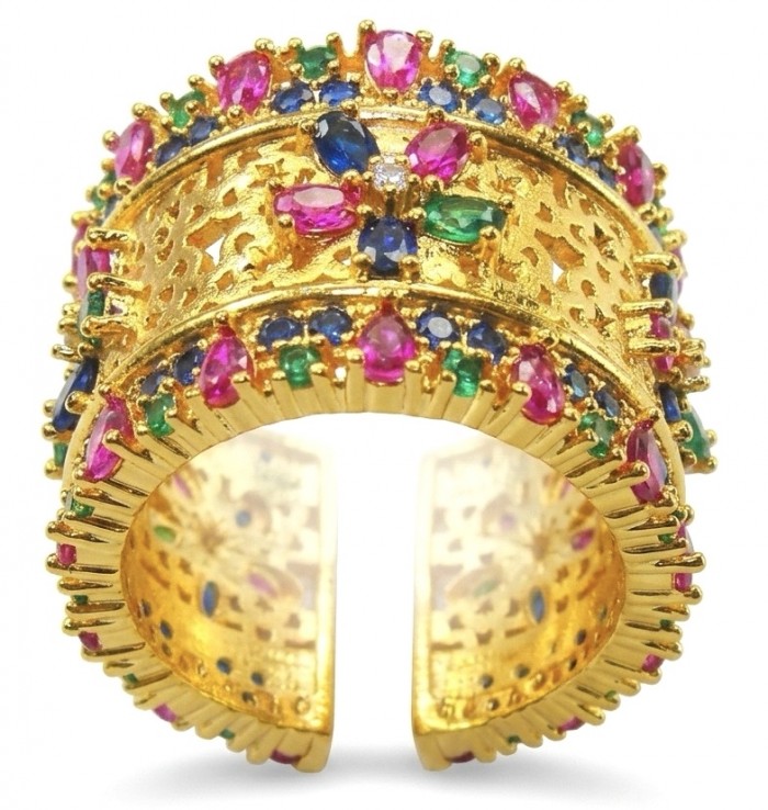 Byzantine design Authentic Ruby 14K Gold over .925 Sterling Silver handmade Ring s. 7 adjustable