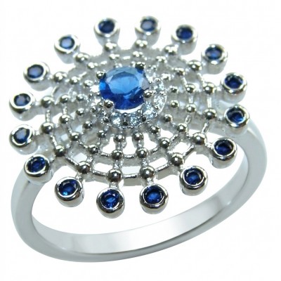 Blue Star 2.5 carat Sapphire .925 Sterling Silver handmade Statement ring size 6