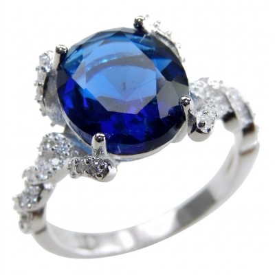 Julietta 6.5 carat Sapphire .925 Sterling Silver handmade Statement ring size 7 1/4