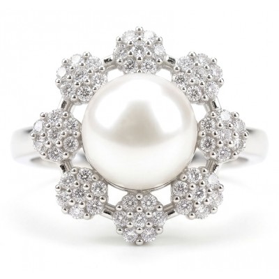 Authentic rare Freshwater Pearl .925 Sterling Silver handcrafted ring; s. 8