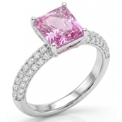 Anastasia princess cut 4.2 carat Pink Sapphire .925 Sterling Silver dipped in Rhodium Handcrafted Ring size 7 1/2
