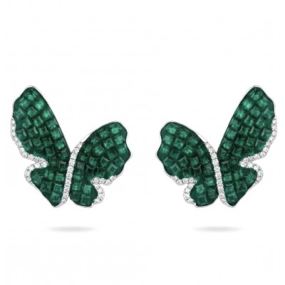 Incredible Butterflies genuine 15.5 CARAT Emerald .925 Sterling Silver handcrafted Earrings