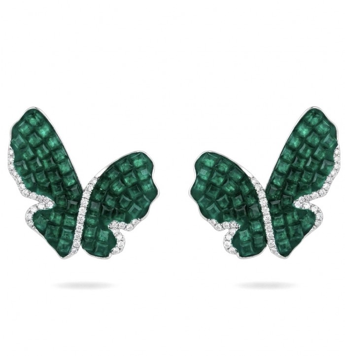 Incredible Butterflies genuine 15.5 CARAT Emerald .925 Sterling Silver handcrafted Earrings