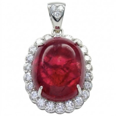 Rare finding! Deluxe 57.2 carat authentic Kashmir Ruby rhodium over .925 Sterling Silver handmade Statement Pendant