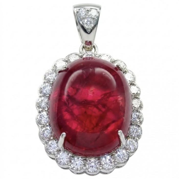 Rare finding! Deluxe 57.2 carat authentic Kashmir Ruby rhodium over .925 Sterling Silver handmade Statement Pendant