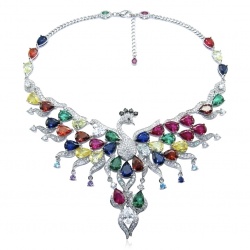 55.2 carat Graceful Swan Natural multicolor Topaz .925 Sterling Silver handcrafted Statement necklace