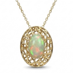 Earth Treasure Authentic 12.8 carat Golden Ethiopian Opal 22K Gold over .925 Sterling Silver handcrafted Statament Necklace