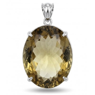 Luxury genuine 29.7 CARAT oval cut Champagne Topaz .925 Sterling Silver handmade Pendant