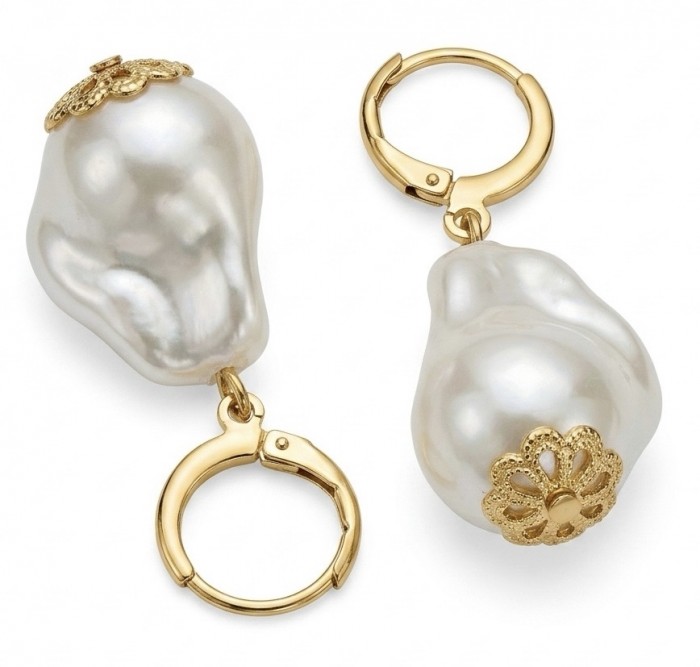 Baroque style Precious natural Mother of Pearl Golden handcrafted earrings