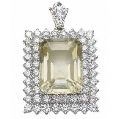 Luxury genuine 25.5 CARAT emerald cut Champagne Topaz .925 Sterling Silver dipped in rhodium handmade Pendant