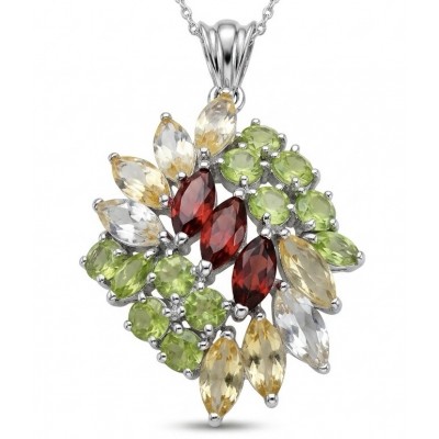 Brazilian Beauty 12.9 carat Garnet Citrine Peridot rhodium over .925 Sterling Silver handcrafted pendant