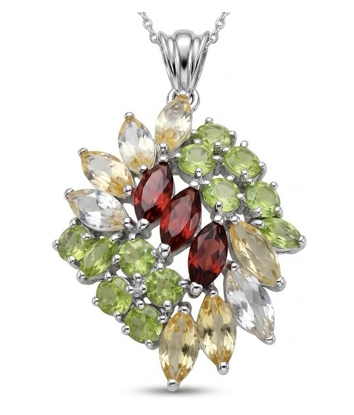 Brazilian Beauty 12.9 carat Garnet Citrine Peridot rhodium over .925 Sterling Silver handcrafted pendant