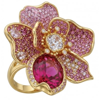 Cherry Blossom 37.5 carat Pink Topaz 14K Gold over .925 Silver handcrafted Cocktail Ring s. 7
