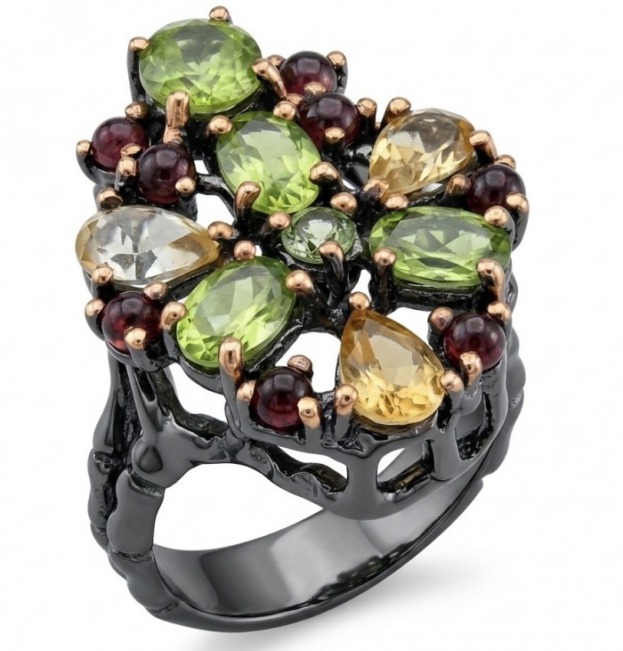 Fiesta Authentic 14.5 carat Multigem .925 Sterling Silver dipped in black rhodium brilliantly handcrafted Ring size 6