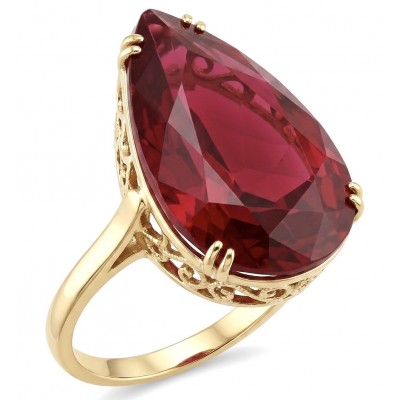 Carmen Natural 25.4 carat Ruby .925 Sterling Silver dipped in 22K Gold handmade Large Statement Ring size 8 1/4