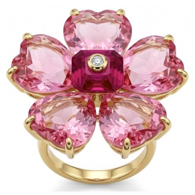 Cherry Blossom 27.5 carat Pink Amethyst 14K Gold over .925 Silver handcrafted Cocktail Ring s. 7